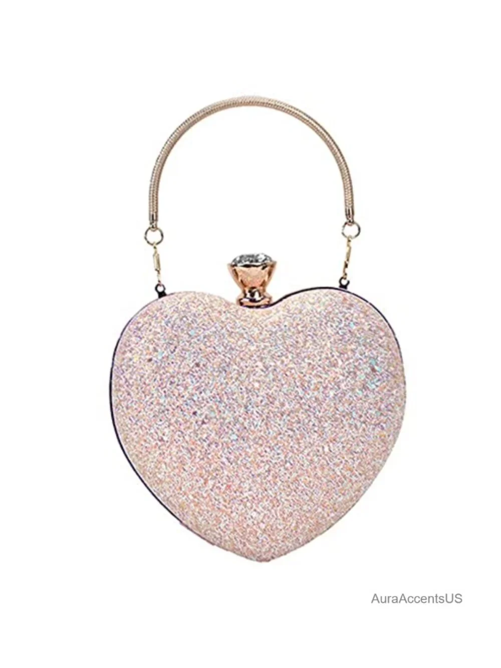 Heart Shaped Velvet Clutch Evening Purse with Detachable Chain Rhinestone Clasp